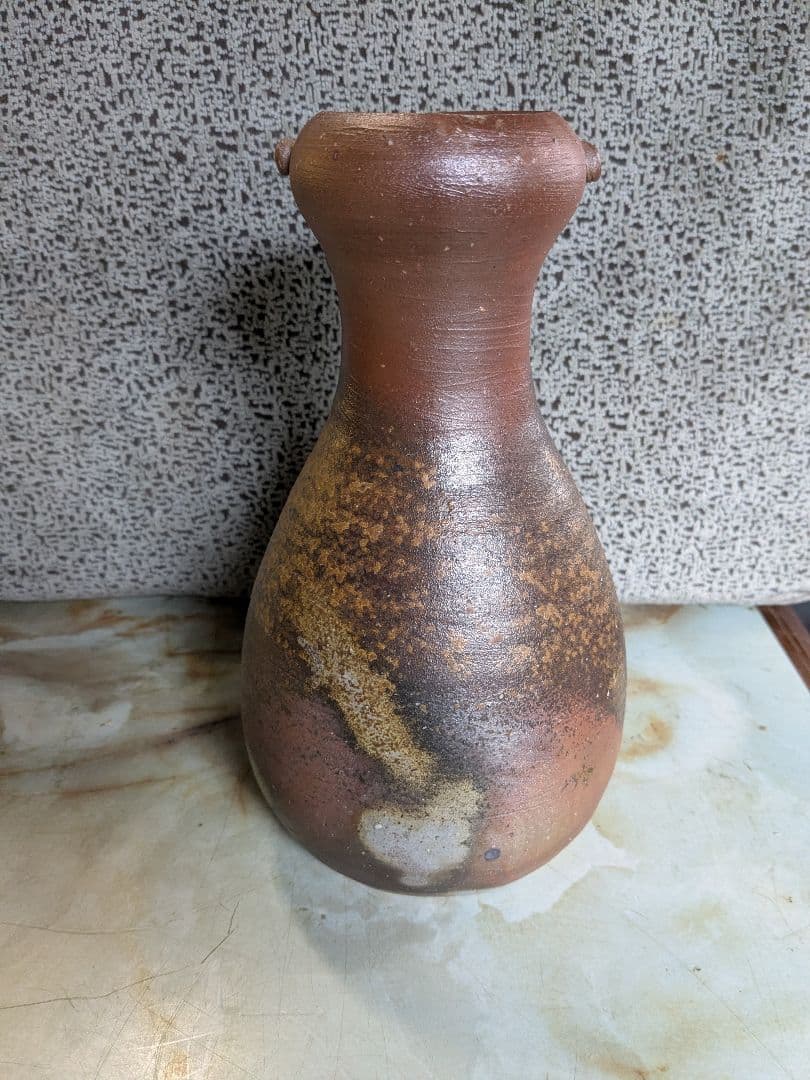 備前焼人間国宝伊勢崎淳作瓢形一輪挿し、美品！値下げしました本日夕方迄！