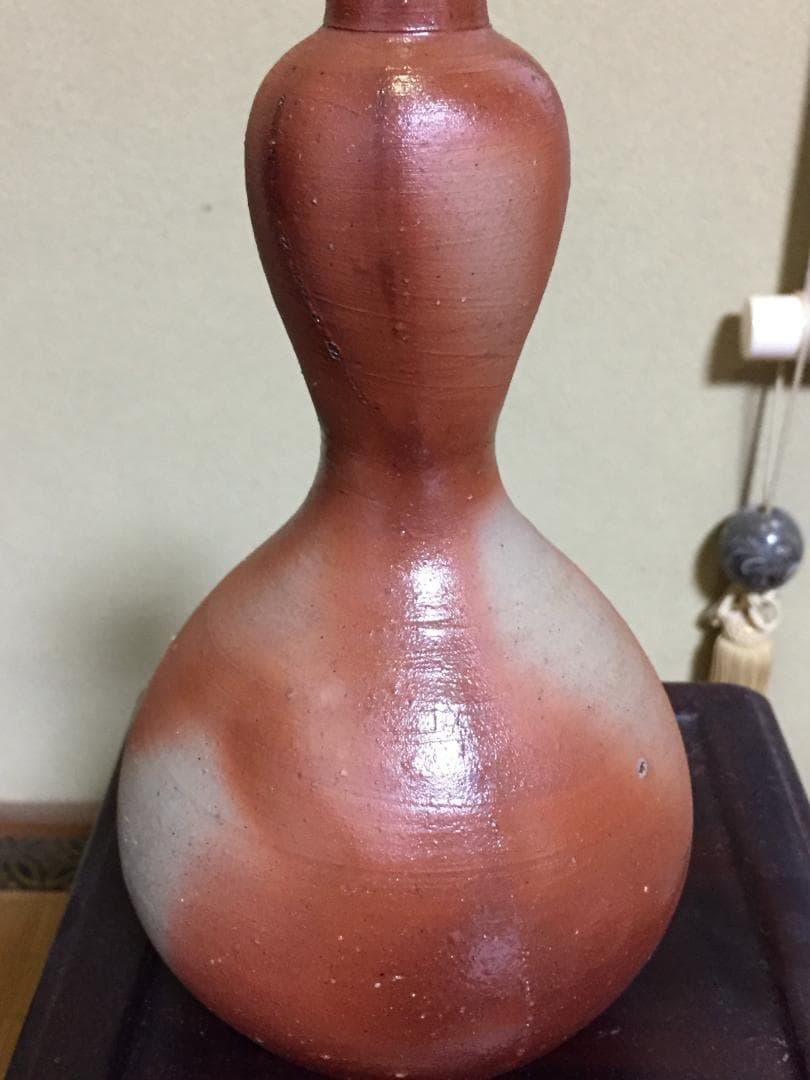 伊勢崎淳 人間国宝 備前焼 火襷 瓢箪型 花生 花瓶 花入 茶道具 艶々の肌