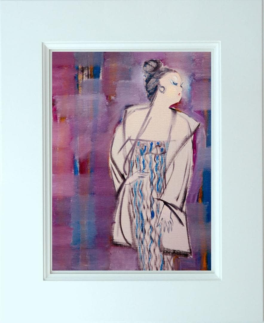 油絵 菅家令子 絵 絵画インテリア額付(青緑＋金色の枠) F6-083611女性