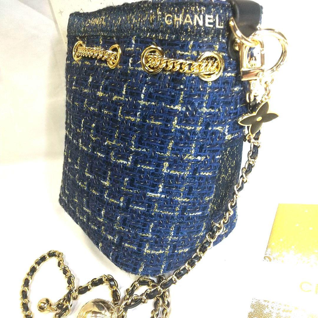 新品極美品CHANELノベルティツイードバケットショルダバックネイビー非売品