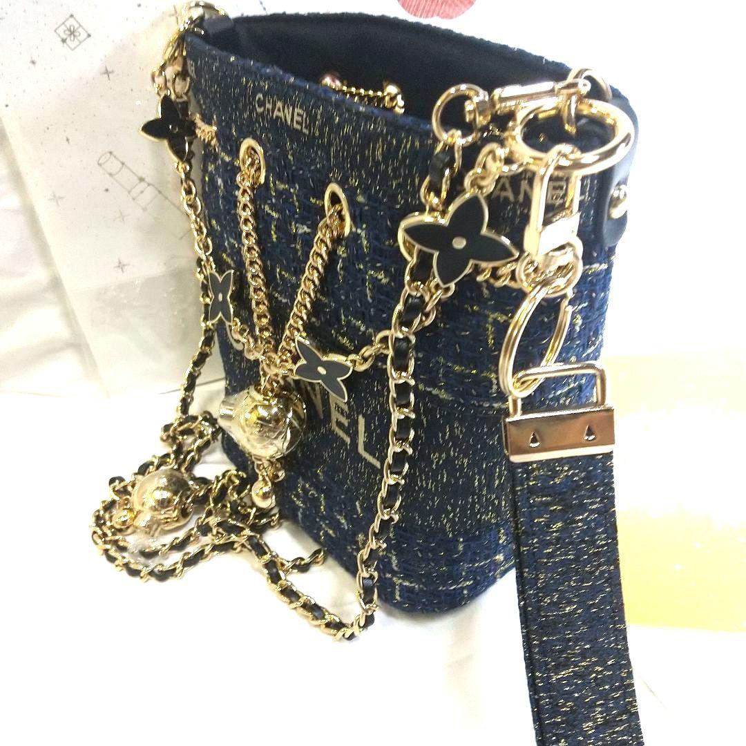 新品極美品CHANELノベルティツイードバケットショルダバックネイビー非売品