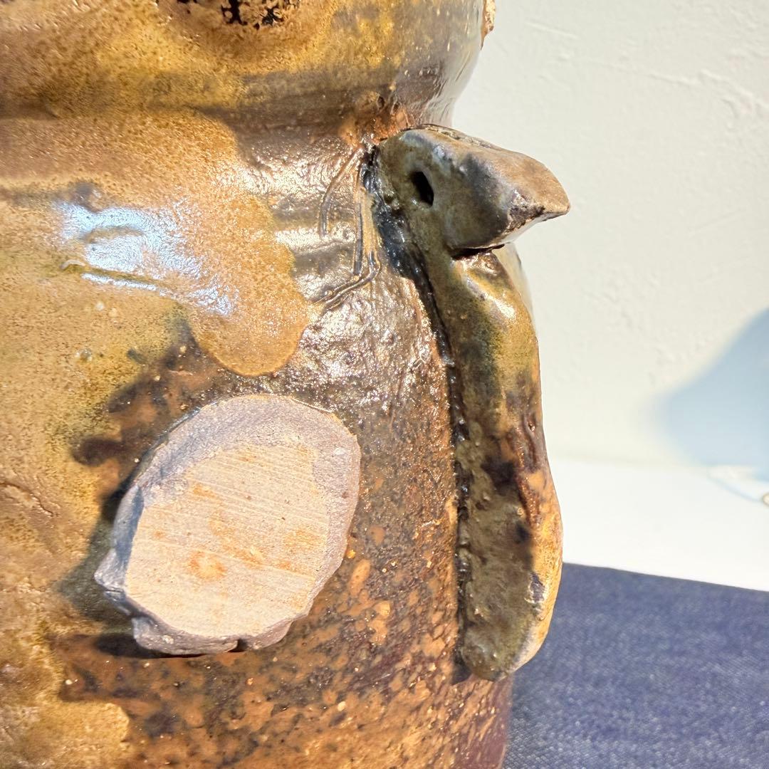 【真作】杉本貞光 信楽耳付花入 寺田野窯 陶印 茶道具 骨董 花器 希少