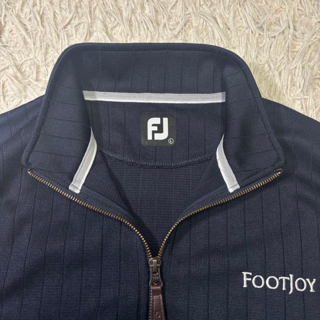 ◎極美品 FOOTJOY ゴルフ ニット ジップアップ レザー使い ロゴ刺繍L