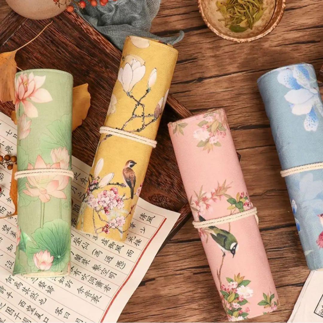 蓮ペンケース李朝シノワズリ漢服ロータス睡蓮書道硯墨絵画筆箱筆入れ収納台湾香港浴衣