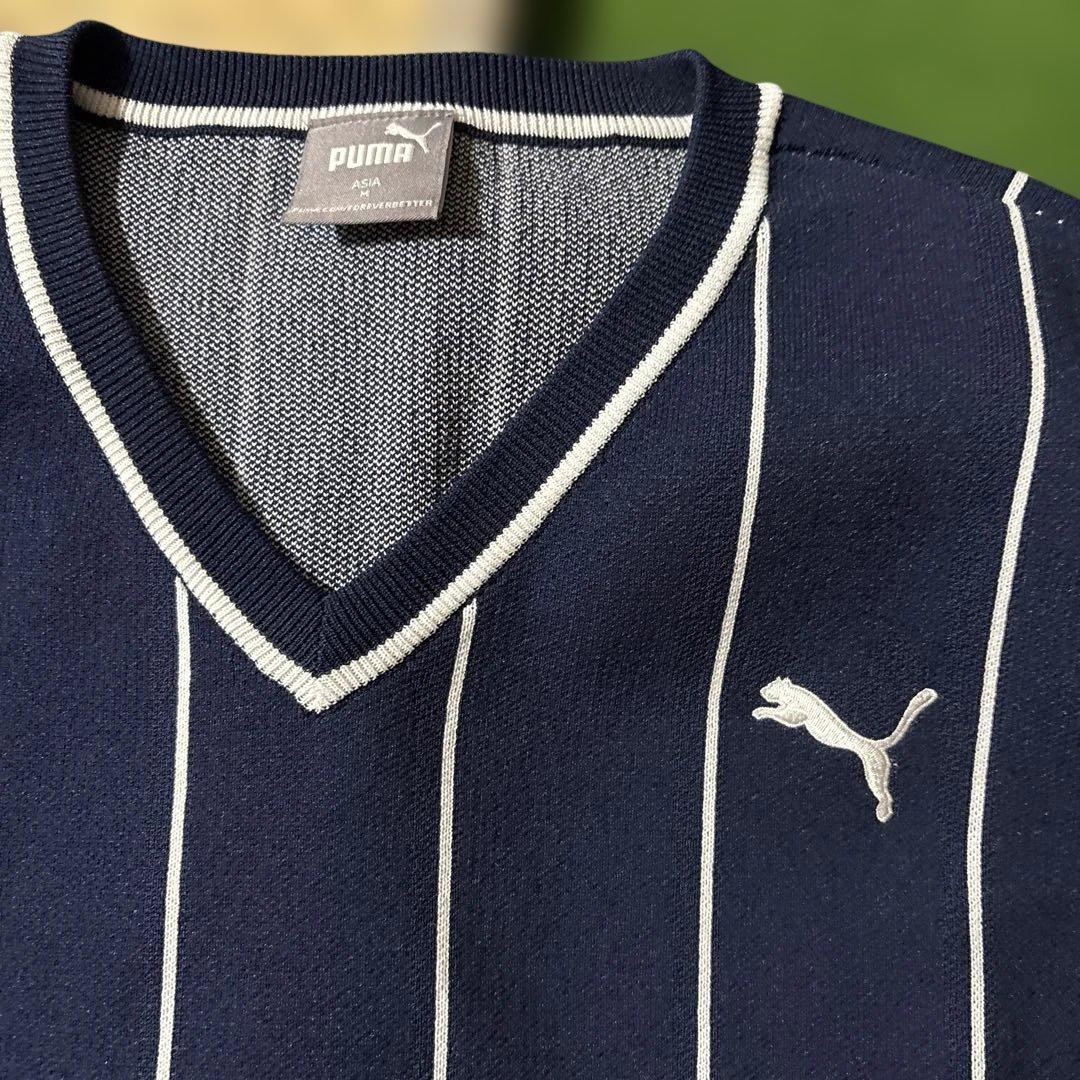 PUMA ネイビー ストライプ Vネックトレーナー