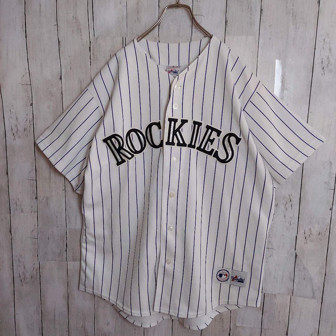 【MLB】マジェスティック ロッキーズ 刺繍 ユニフォーム XL 白