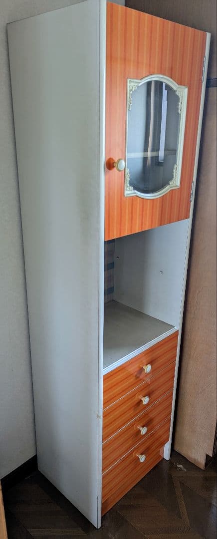昭和レトロ 本棚 引き出し4段 レトロポップ 食器棚 飾り棚 シェルフ オレンジ