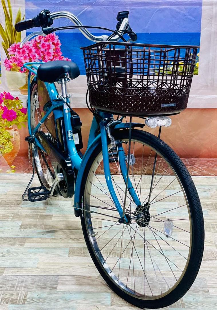 半年保証 エスニックターコイズ⭐️ 超特価電動自転車 ブリヂストンシテY1649