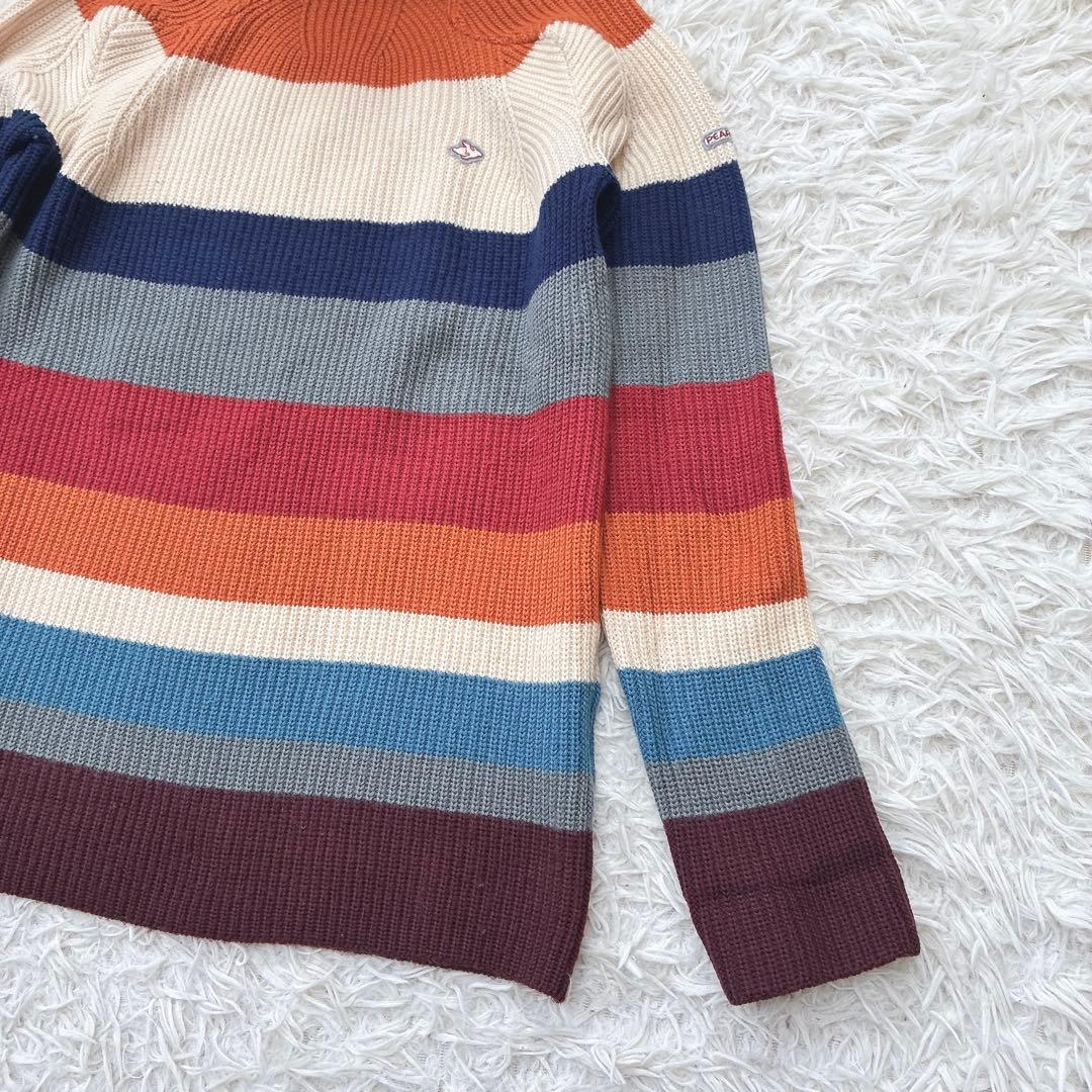 パーリーゲイツ ゴルフ マルチボーダー タートルセーター リブニット ロゴ刺繍