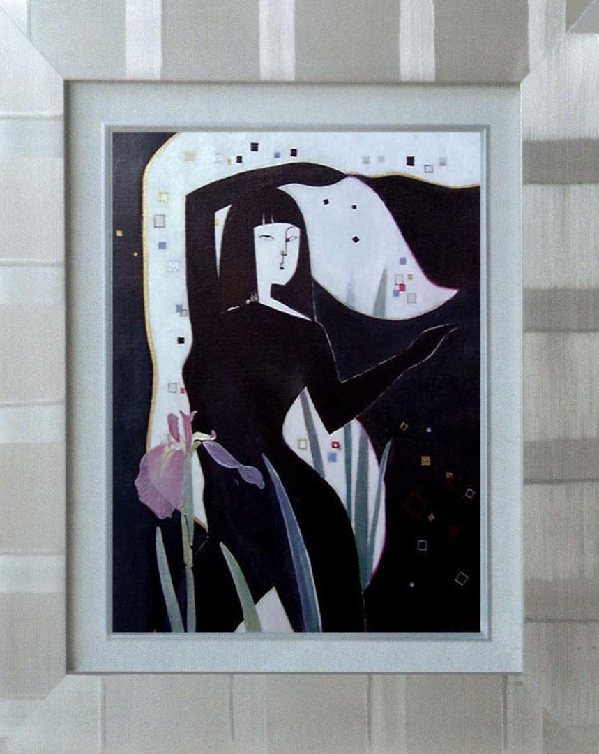油絵 絵画 絵 インテリア 額付(黒) F6-42023 人物 女性像