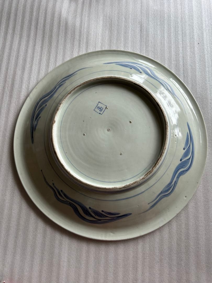 古伊万里焼 染付魚鳥図 大皿 染付 直径約46cm 古美術