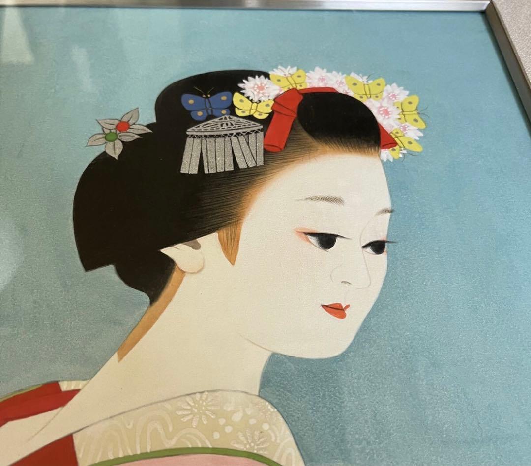 日本画家 里見昌金「舞妓」額装 美人画 D