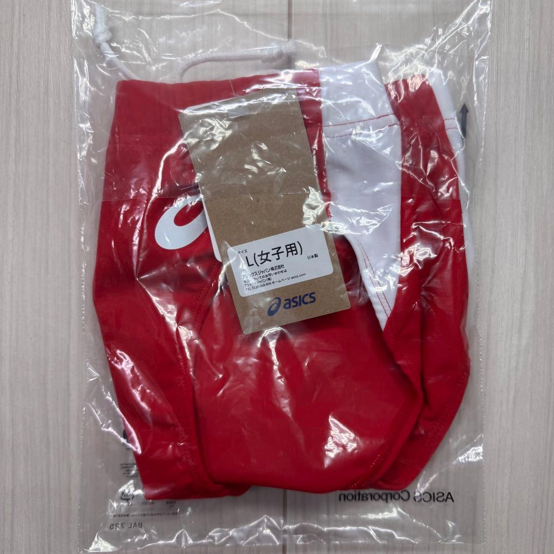 アシックス　女子陸上レーシングショーツ　Lサイズ　レッド×ホワイト　新品