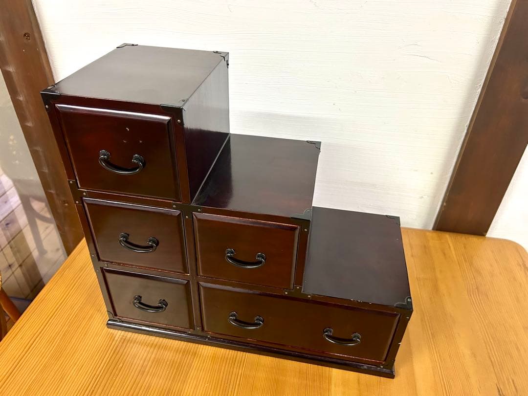 木製　小物収納 階段箪笥　卓上　工芸品　民芸品　アンティーク　骨董　昭和レトロ