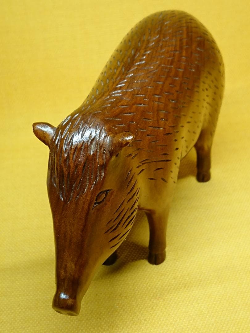 ビンテージ　ブタ　イノシシ　木彫り　置物　インテリア　工芸品　美術品　A2556