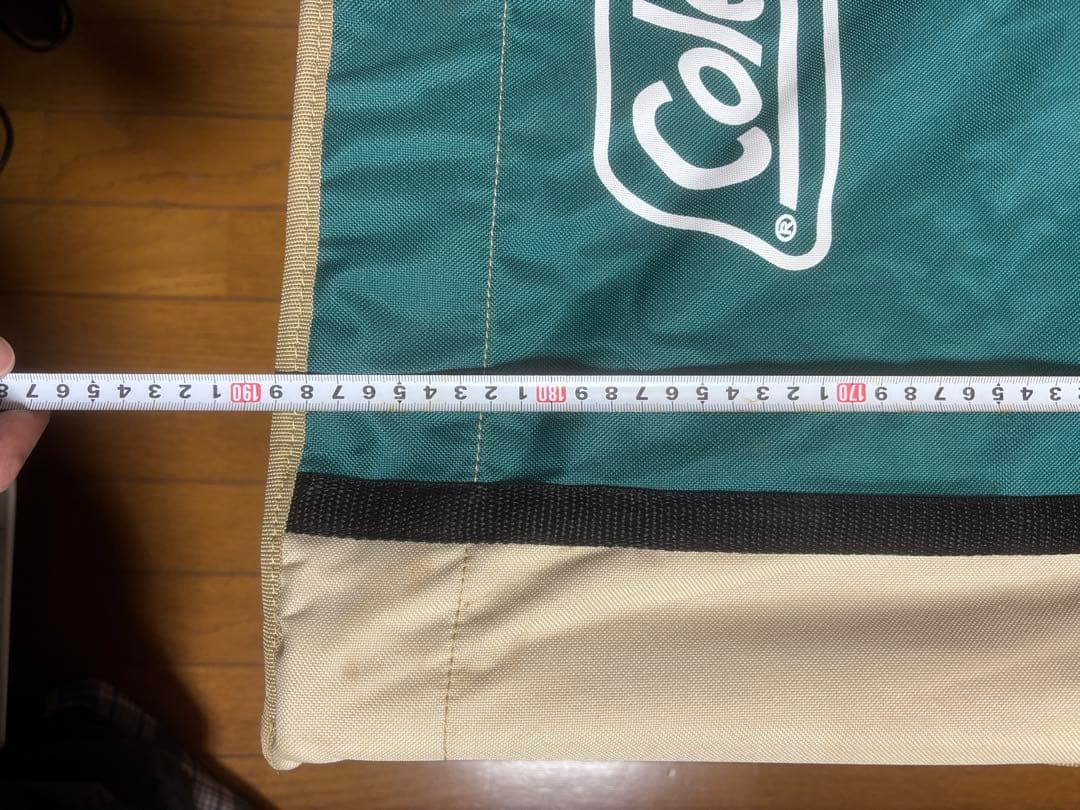 Coleman 折りたたみコット 緑/ベージュ収納袋付き、長椅子にも