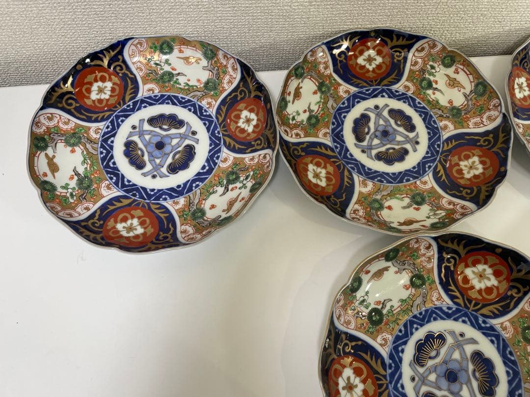 【現状品】古伊万里 金彩 色絵 染付 陶器 花柄 中皿 割烹 懐石 10枚 ②