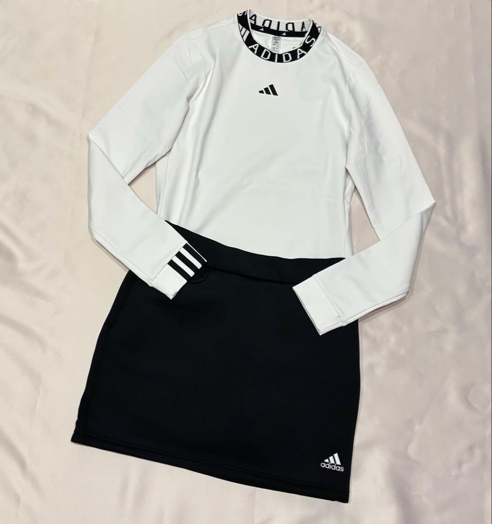 新品adidasゴルフジャガードシャツ　ダンボールニットスカート　モノトーン