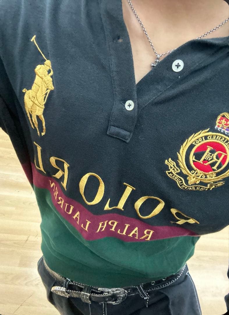 ポロ　ラルフローレン　POLO ラガーシャツ　ビックポニー　刺繍　金糸