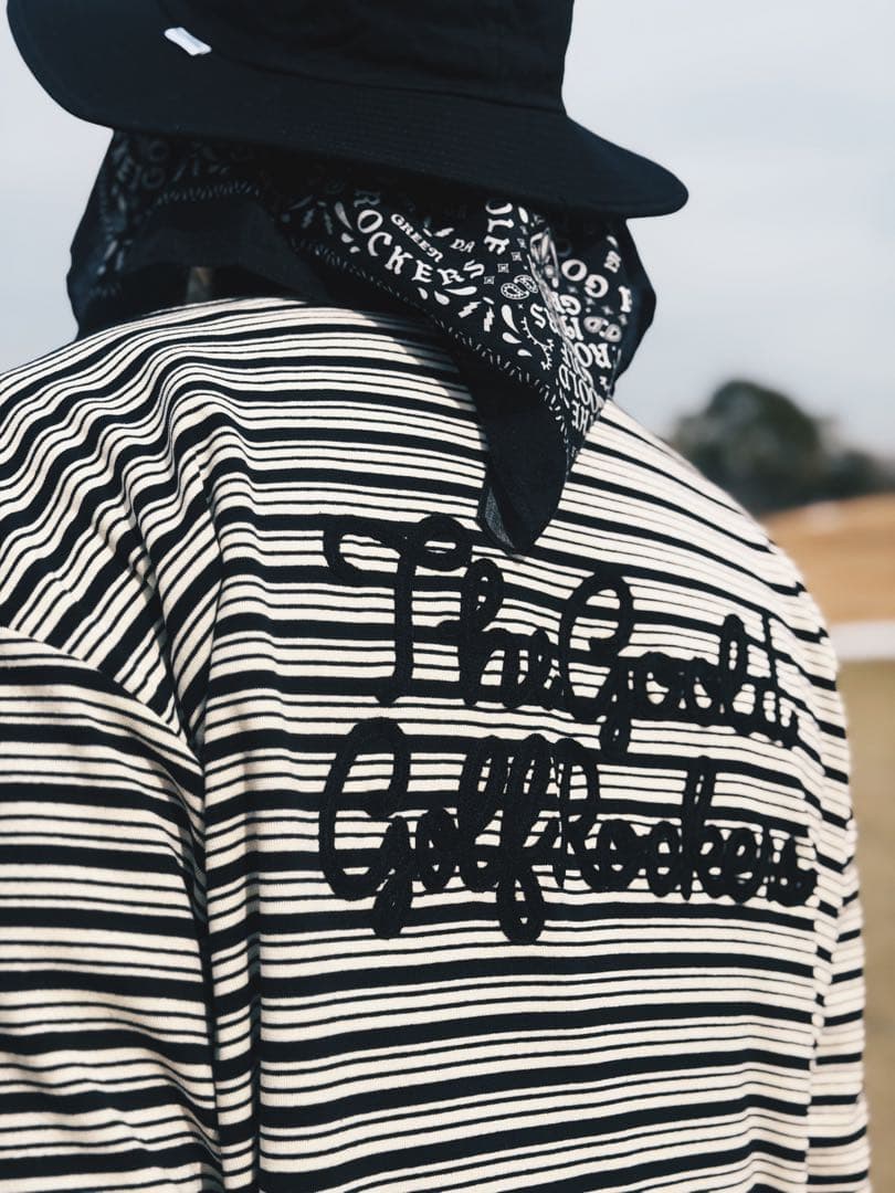 AIRY STRETCH BORDER L/S POLO BLACK サイズXL