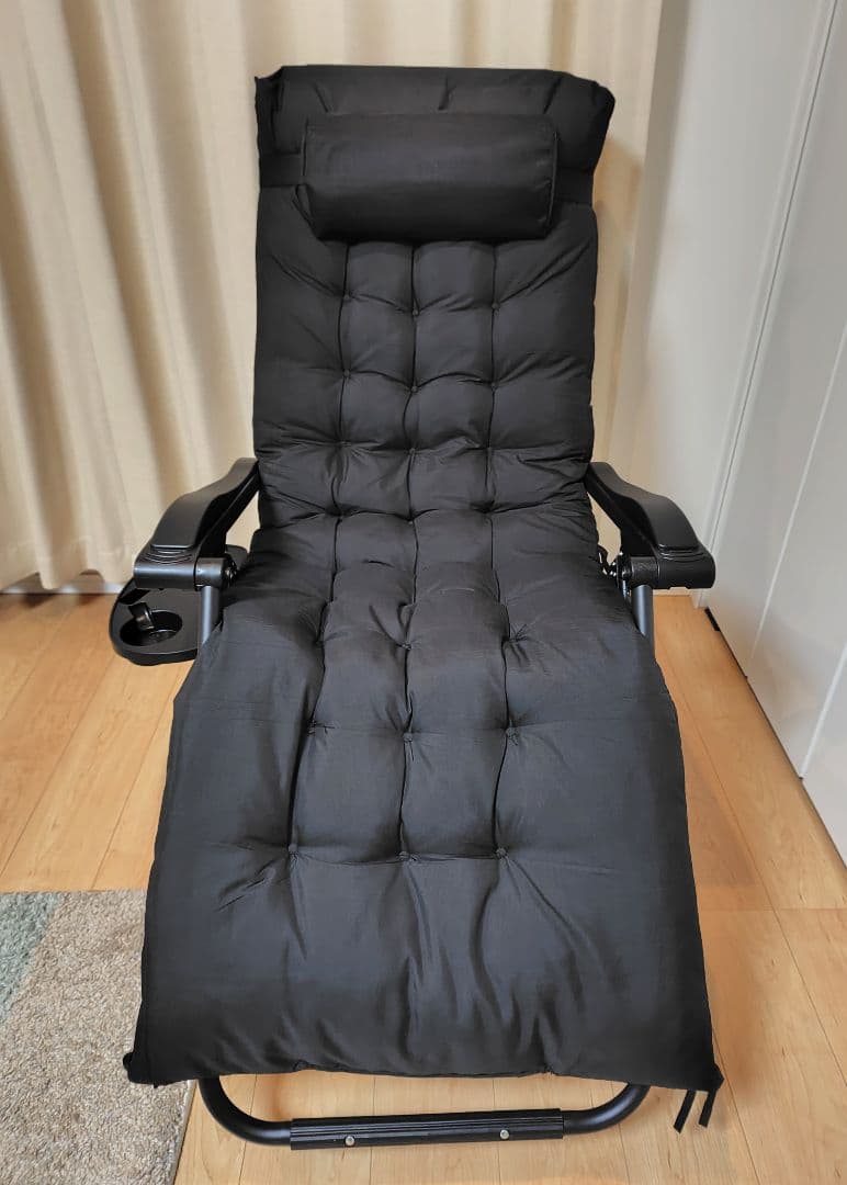 【新品未使用】折りたたみ式 リクライニングチェア (スポンジマット付き)ブラック