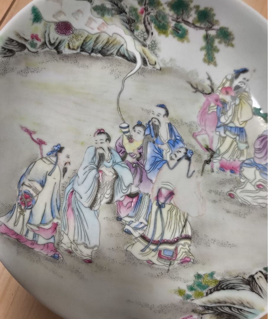 清朝　中國古美術色絵 飾皿 飾り皿 古陶磁器 絵皿 粉彩 珍しい