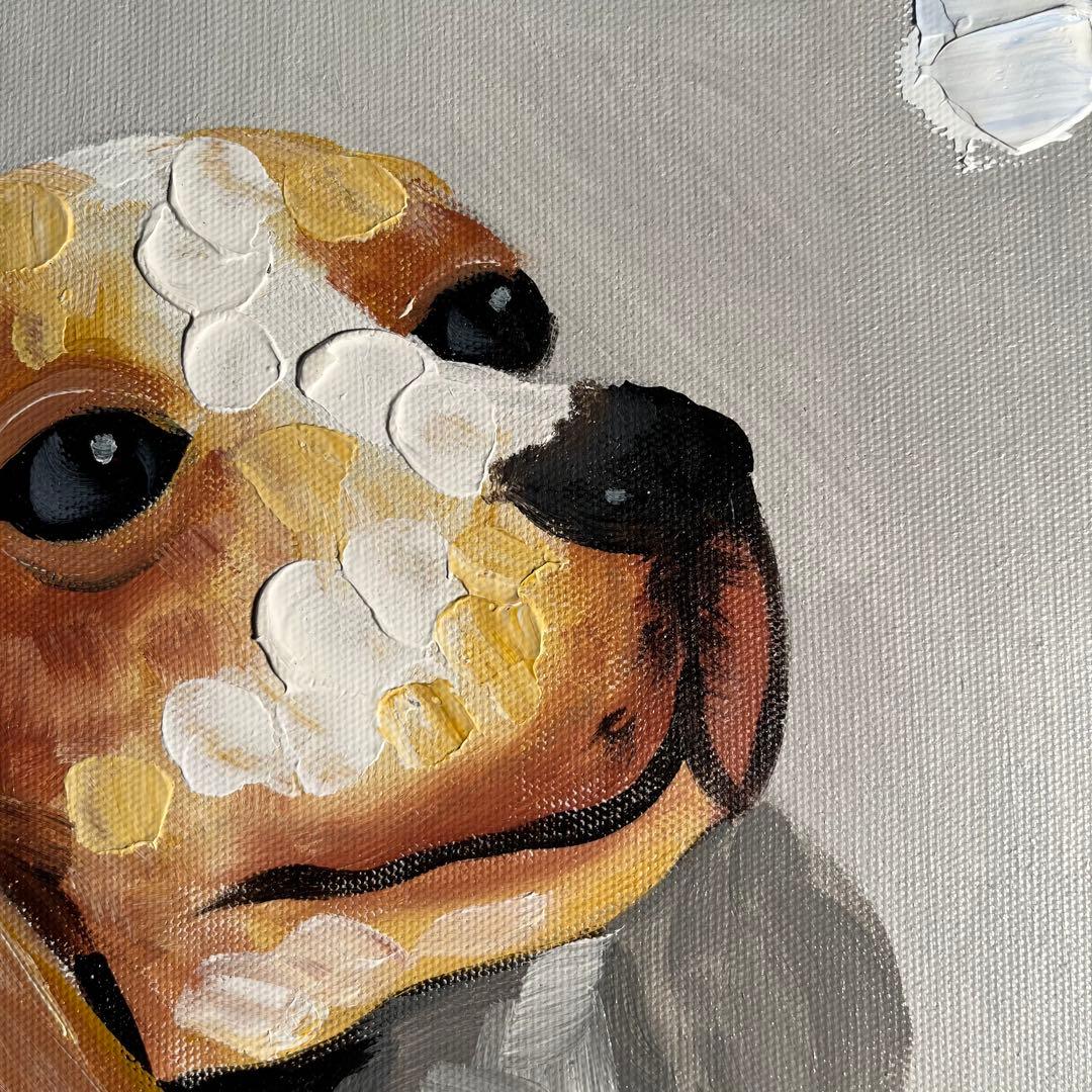 手書き油絵 キャバリア 愛犬 額付 肉筆絵画 インテリア 油彩画