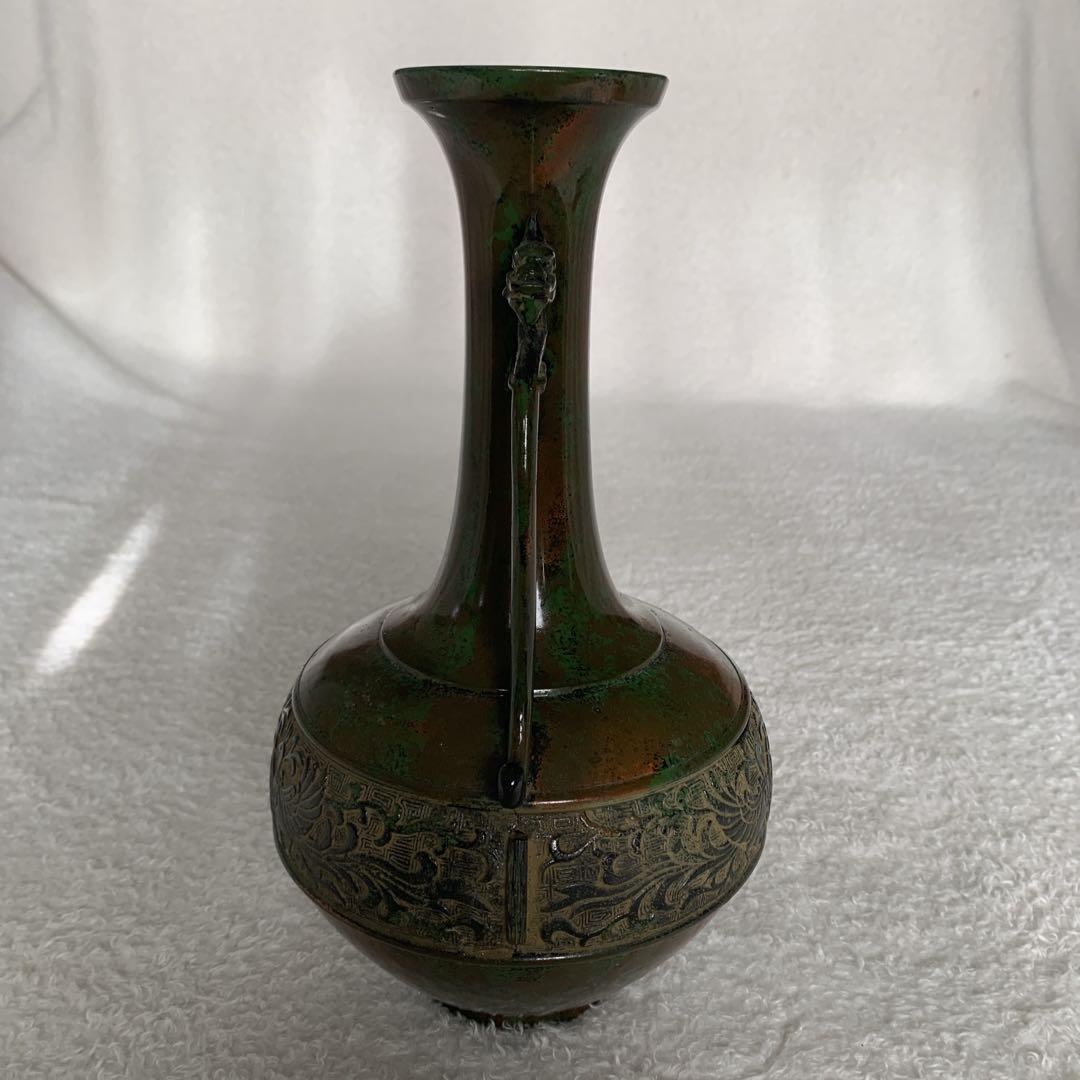 高岡銅器 銅製花瓶 竜耳瑞鳥