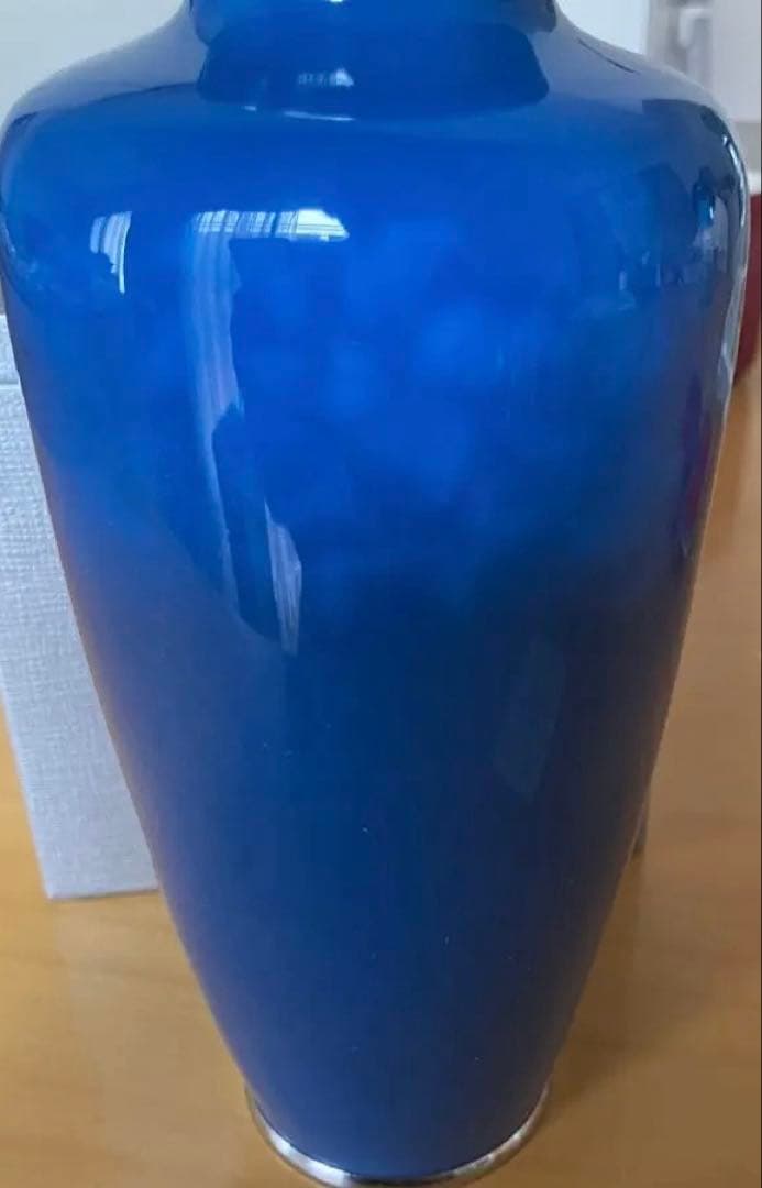 青色 陶器花瓶 七宝焼　安藤七宝店