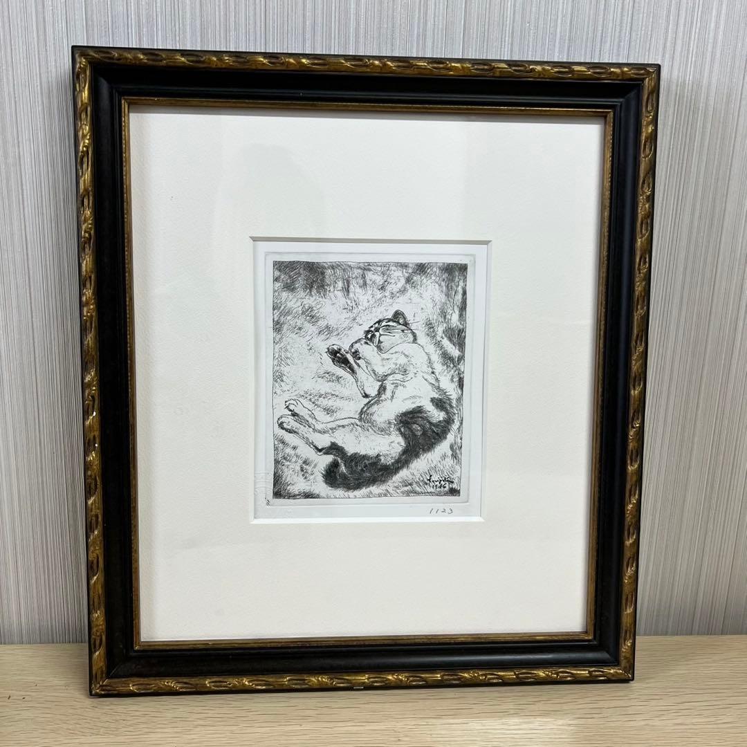 真作 藤田嗣治 猫 シャーマンコレクション 銅版画 D89