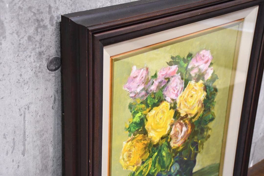 J3Z 真作保証 黒岩悟 「花」8号 油彩画 静物画 額装 肉筆 油絵