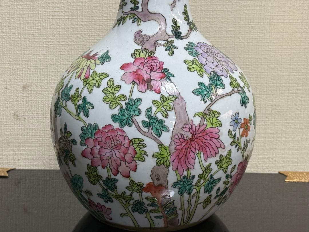 中国　清時代　同治年製　粉彩　花卉紋瓶　高さ約33.5cm 送料込み260326