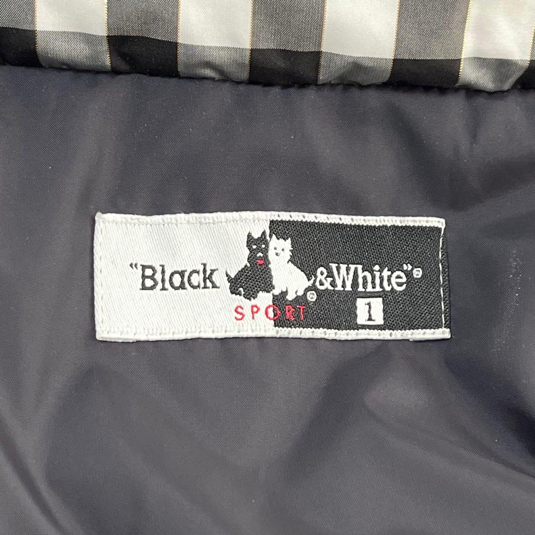 ブラック＆ホワイト ダウンベスト ゴルフウェア フード取外し可 ファー 黒白