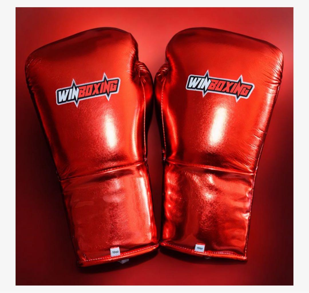 WINBOXING 本革ボクシンググローブ 赤 レースアップ　14OZ