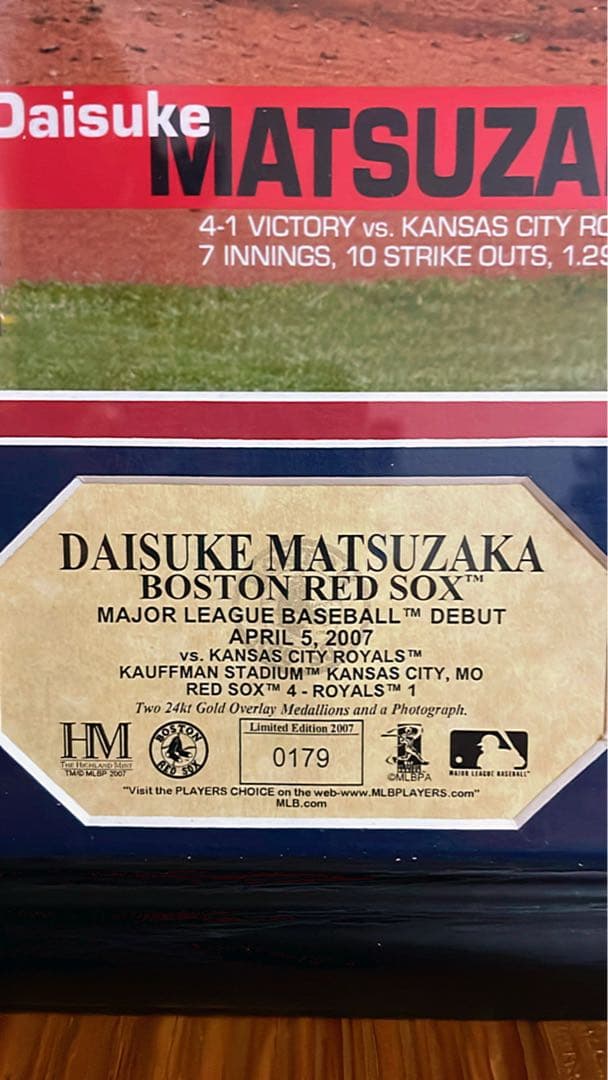 【美品】 松坂大輔 MLB ボストンレッドソックス シリアルナンバー入り