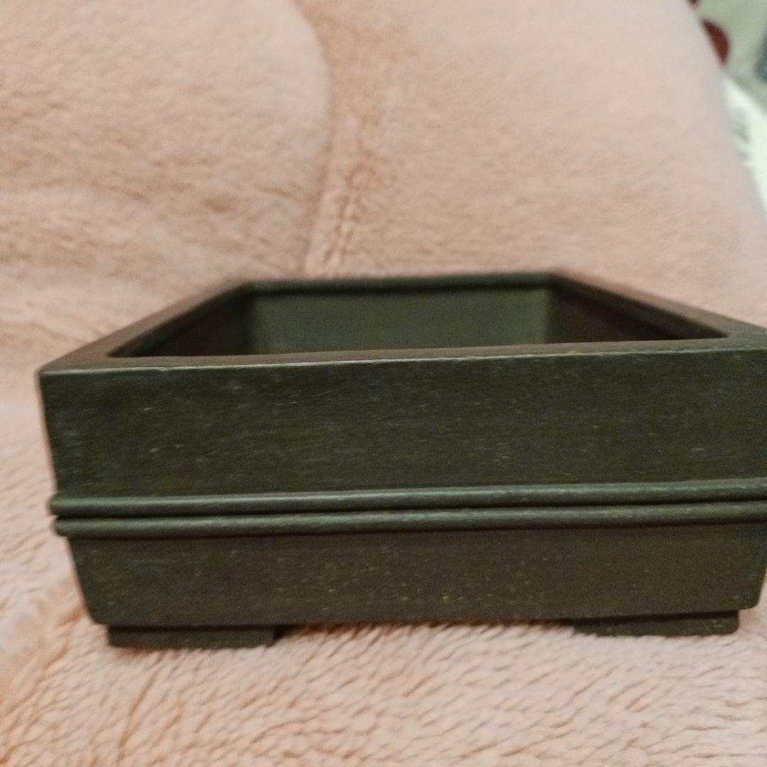 香山作小品盆栽鉢黒泥長方堂紐