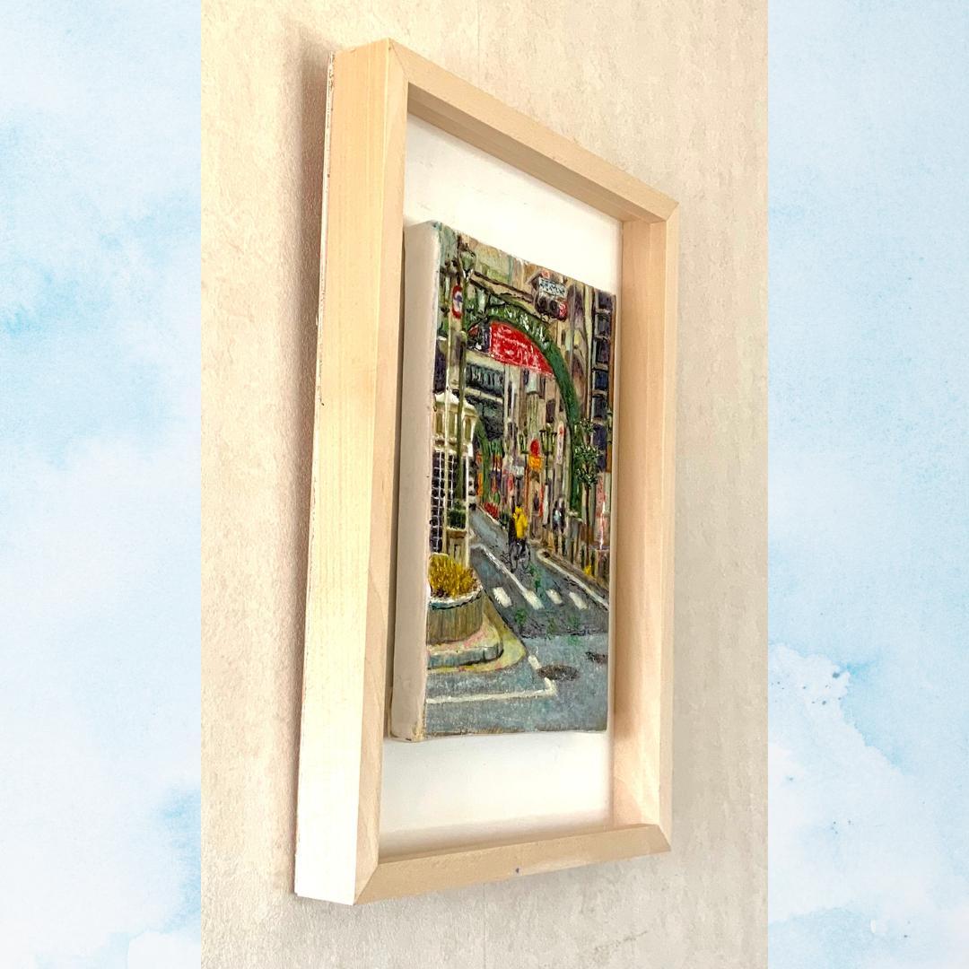 風景画/おしゃれな街の風景「冬の神戸市三宮」油絵SM 木製フレーム付き