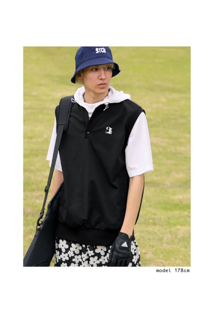 アンティカantiqua★golfロゴゴルフベスト★ブラック★男女兼用