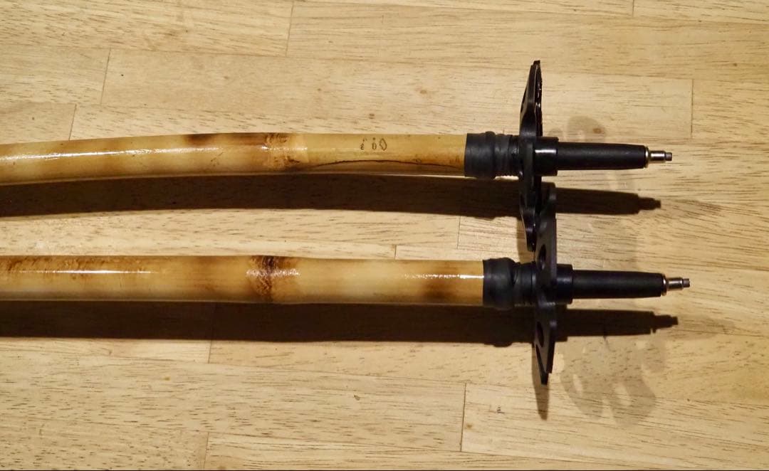 即売KanazawaPOLES 115cm 竹ストック　パープルグリップ30cm