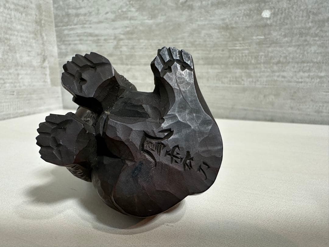 彫刻家 門井鳳雲 作 木彫 犬 イヌ 置物 高さ6cm