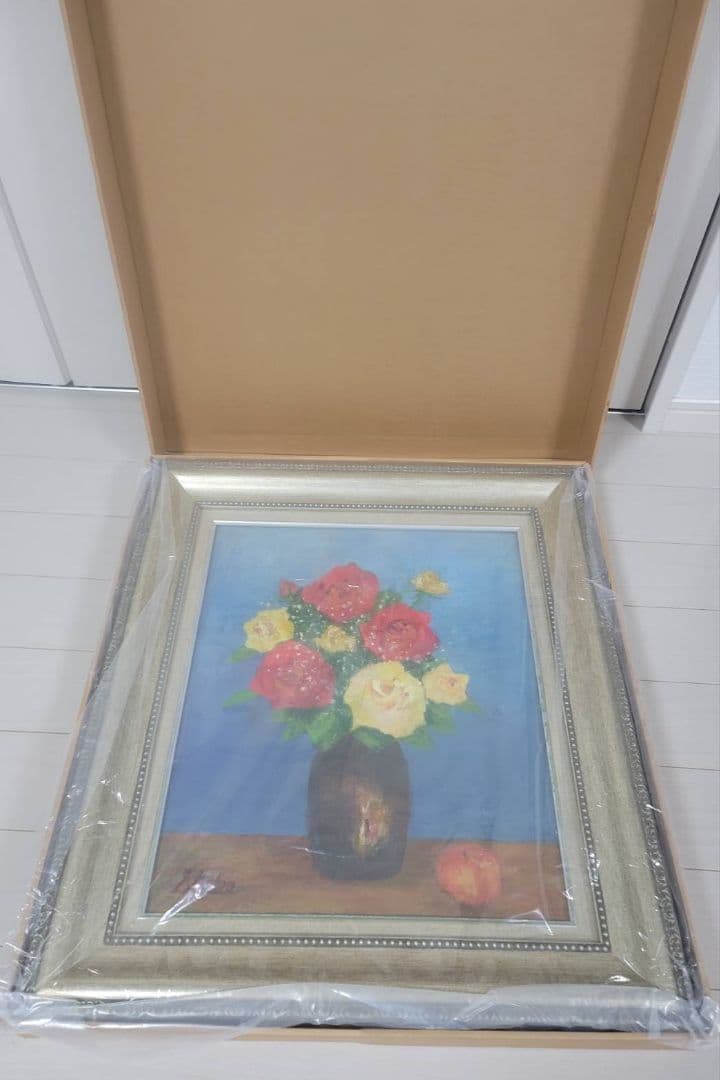 油絵 絵画 花 手描 額装 一点物 生前整理 インテリア 大型 約62×54cm