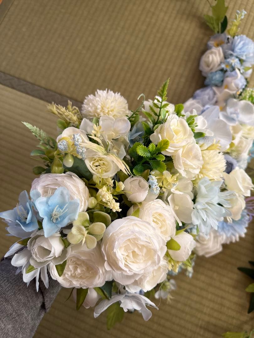 造花 水色 ウエディングアーチ 生誕祭 誕生祭 花飾り 装飾