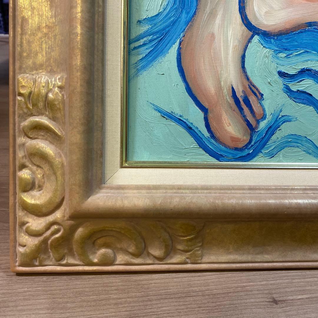 足の油彩画 金色フレーム付き