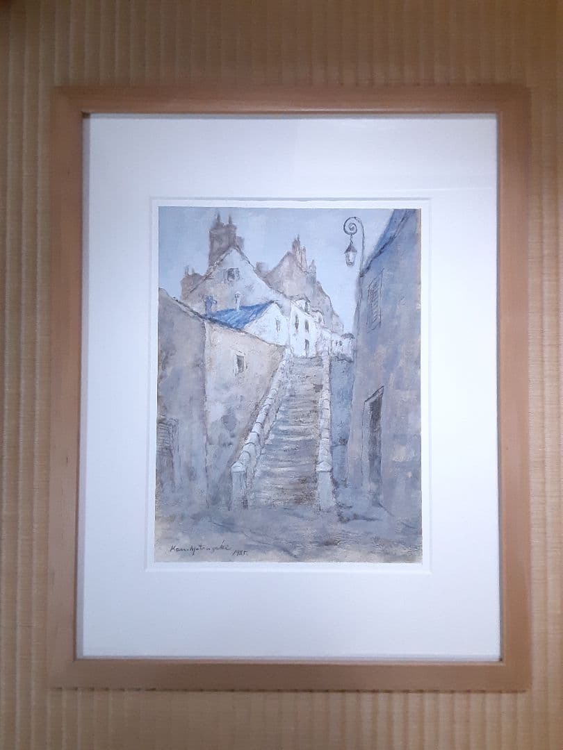 松崎寛　水彩画　モンマルトル 1985　アフリカ難民救済作品