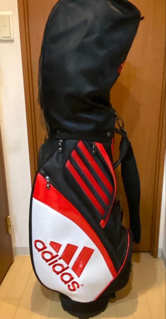 adidas キャディバッグ 黒赤 ストライプデザイン(美品)
