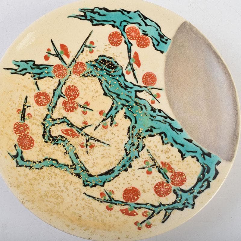 和食器　九谷焼　中村梅山作　色絵　絵変わり　銘々皿　五客　共箱　V　R9615
