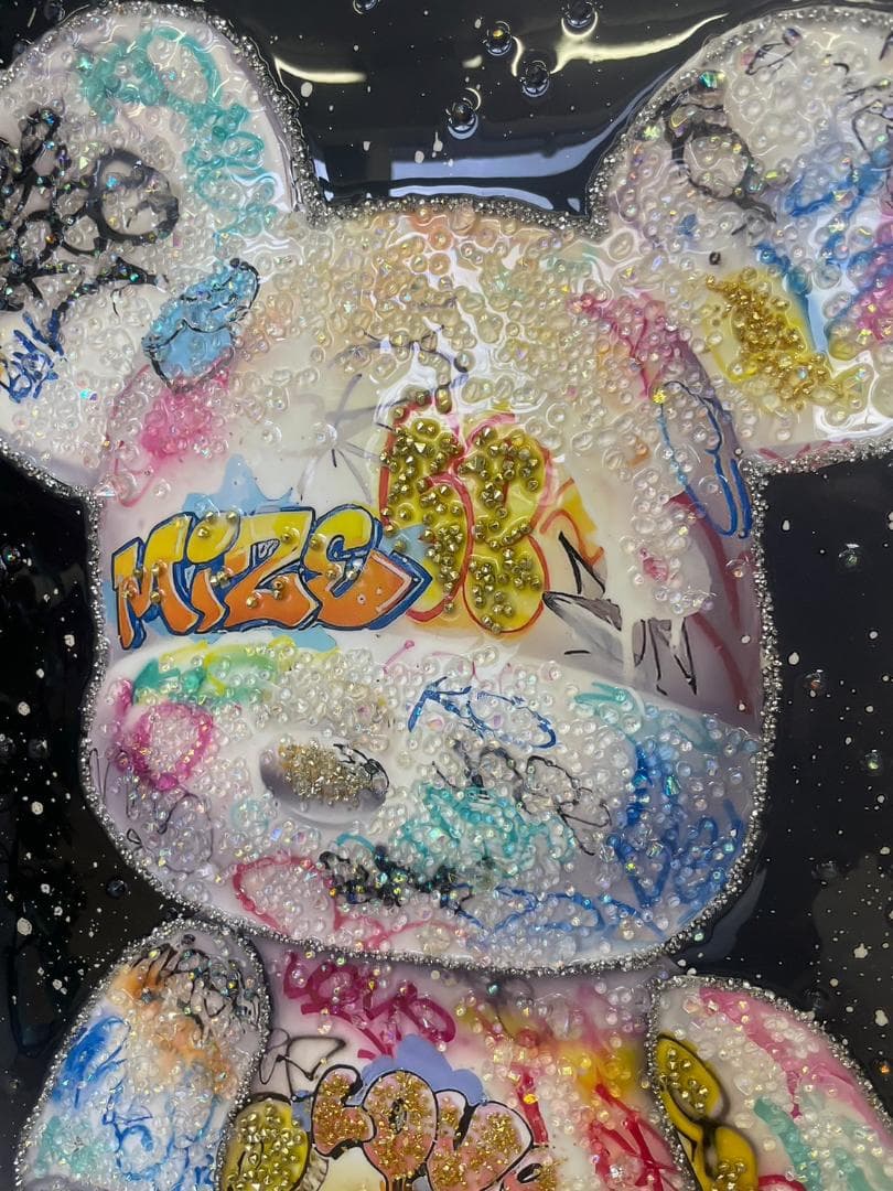 水晶絵　クリスタル　ベア　くま　クマ　水晶　アートパネル　立体　絵画　額縁　額絵