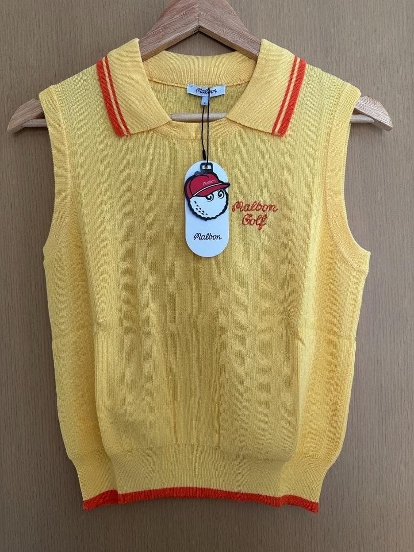 黄色S マルボンゴルフ ニット ノースリーブ Malbon Golf ベスト