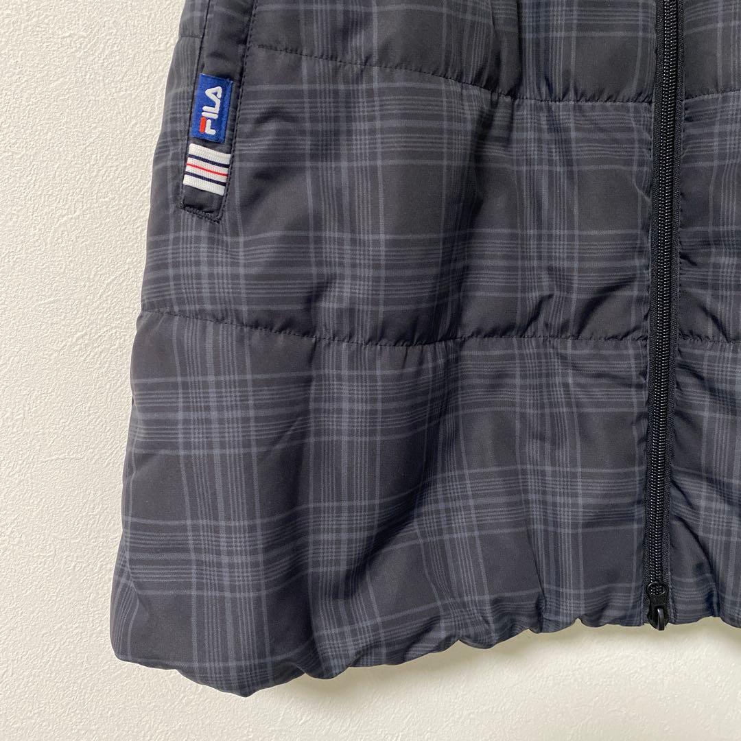 FILA GOLF襟ボアノースリーブワンピース ブラック系チェック柄