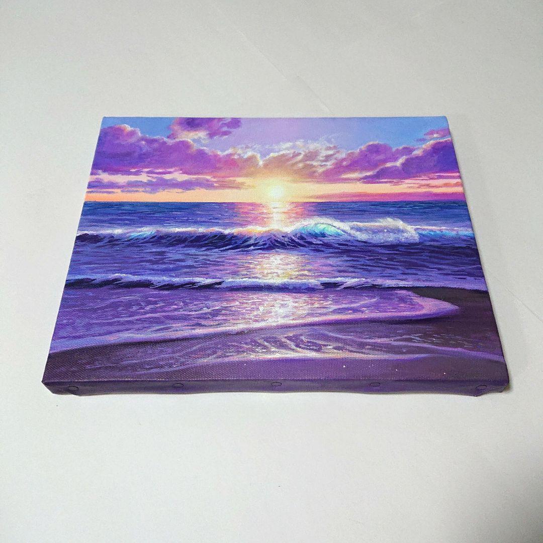【夕闇が迫る頃】アクリル画 F3 風景画 絵画 海の絵